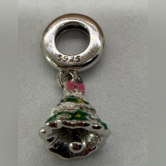 Sterling Silver Christmas Tree Charm–Enamel & Crystal Holiday Dangle Bead S925 - Picture 3 of 7